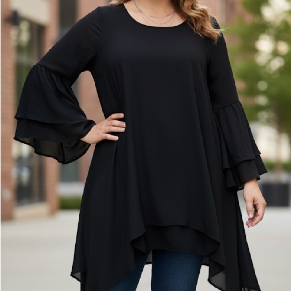 Torrid 6X Black Handkerchief Hem Tunic Dress Plus Size Rare Goth Boho Flowy